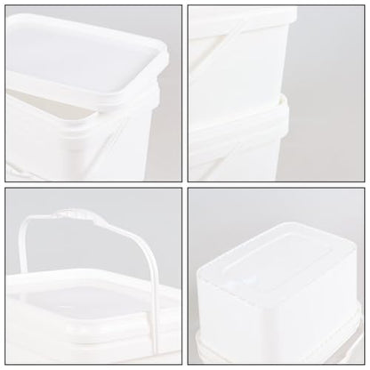 4 Pcs 3 Gallon Plastic Rectangular Bucket with Lid and Handle, White | Carry Handle, Leak-Proof Seal, Multi-Purpose Storage Pail, for Food Liquid Dry Goods ﻿ ﻿ - size: 3 gallon, style: Rectangular