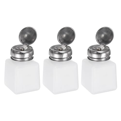 HARFINGTON 3pcs Solvent Alcohol Dispenser 100ml(3.4oz) Press Type ESD Safe Anti-Splash Liquid Dispenser Pump with Sealing Stainless Steel Lid for Acetone Cleanser, Polish Remover, White - color: 100ml, size: White