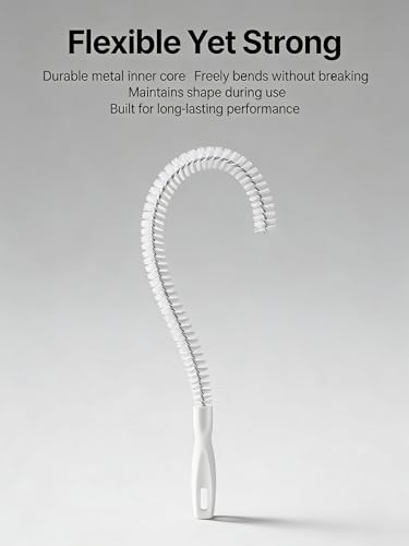 Drain Cleaning Brush, 2-Pack Flexible Pipe Cleaner Tool for Sink Shower and Bathtub Drain, Long Hair and Debris Remover Snake with Handle and Hook, Reusable Clog Removal Accessory