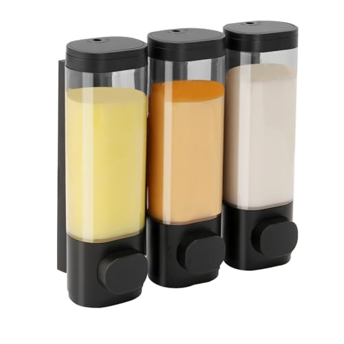 Shower Soap Dispenser Wall Mounted Shampoo and Conditioner Dispenser No Drill 3 Chamber Large Capacity for Bathroom Hotel, Black - color: Black