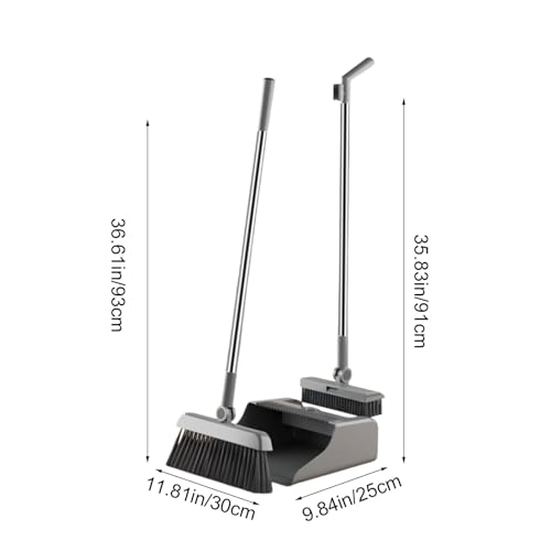 3-in-1 Broom and Dustpan Set - Stainless Steel Handle Floor Cleaning Kit for Home & Office, Space-Saving Storage Design - color: Gray