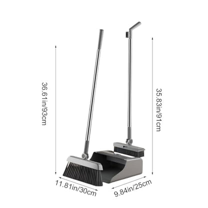 3-in-1 Broom and Dustpan Set - Stainless Steel Handle Floor Cleaning Kit for Home & Office, Space-Saving Storage Design - color: Gray