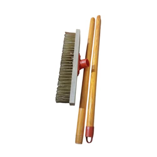 Floor Scrub Brush, Metal Stiff Floor Scrubber with Long Handle for Garden Patio, 30cm Brush Length