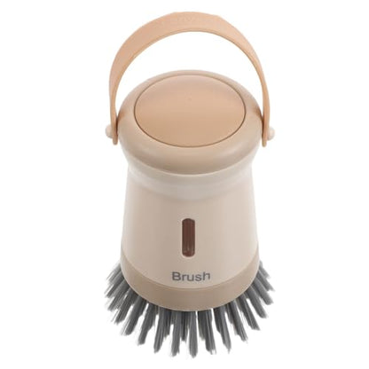 Homoyoyo Dish Scrubber with Soap Dispenser Kitchen Brush for Pots and Pans Cream Color Multi-use Liquid Dispensing Dishwasher Brush for Home Cleaning