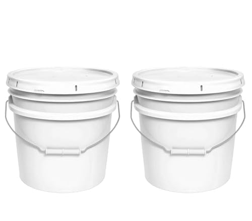 MKS Plastics 3.5-Gallon Bucket with Airtight Lid – Made in USA, Food Grade BPA Free Plastic, Heavy Duty Multi-Use, Metal Handle with Grip, Stackable Storage – White, 2 Pack - color: 3.5 Gallon - White, size: 2
