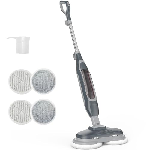 OLIXIS Steam Mop, All-in-One Scrubbing Steam Mops for Floor Cleaning with Rotating Pads, Floor Steamer with 2 LED Lights, 4 Cleaning Modes, Swivel Steering, 16.4 FT Cord, Safe for Hardwood and Tile - color: Grey and White, size: 14"* 6" * 47"