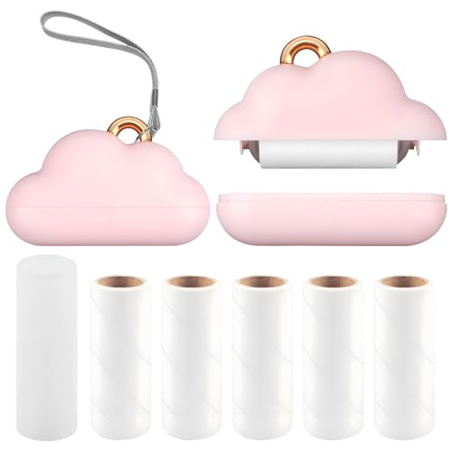 Mini Reusable Lint Roller, Travel Lint Roller with 1 Washable Reusable Cores and 150 Sheets of Disposable Sticky Paper, Lint Brush for Removing Clothes Hairballs, Pet Hair (Pink) - color: Pink