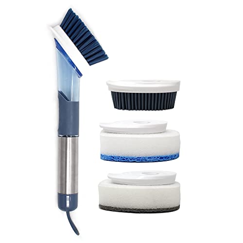 CBC Crown Soap Dispensing Dishwashing Brush with 4 Scrub Brush Heads & Extra Refill Set - style: Brush Set