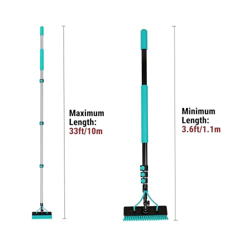 HOLDWELL 33FT Extra-Long Water Fed Pole Cleaning Kit, Professional High-Reach Window Brush with 180° Rotatable Head, Soap Dispenser & Dual Jets, 65.6FT Hose - size: 33FT