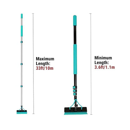 HOLDWELL 33FT Extra-Long Water Fed Pole Cleaning Kit, Professional High-Reach Window Brush with 180° Rotatable Head, Soap Dispenser & Dual Jets, 65.6FT Hose - size: 33FT