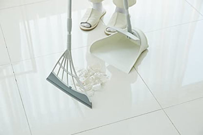 Broombi and Dustpan Set - All-Surface Silicone Broom & Squeegee for Indoor Cleaning - Sweeps Glass, Dust, Removes Pet Hair, Liquids - Smooth Floors, Rugs, Windows - One-Click Smart Dustpan (Grey) - color: Gray