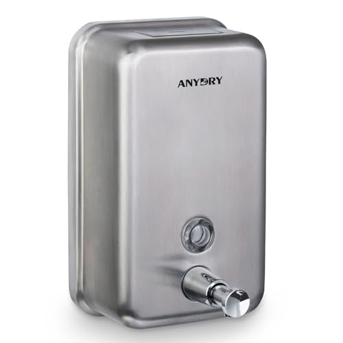 anydry Commercial-Grade Manual Soap Dispenser, Durable Brushed Stainless Steel Finish, 37oz (1100ml) Liquid, Wall-Mounted for Bathroom & Kitchen - color: Brushed