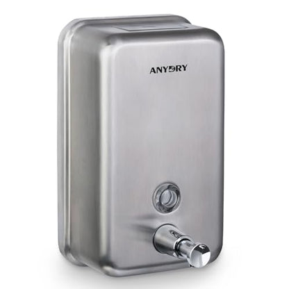 anydry Commercial-Grade Manual Soap Dispenser, Durable Brushed Stainless Steel Finish, 37oz (1100ml) Liquid, Wall-Mounted for Bathroom & Kitchen - color: Brushed