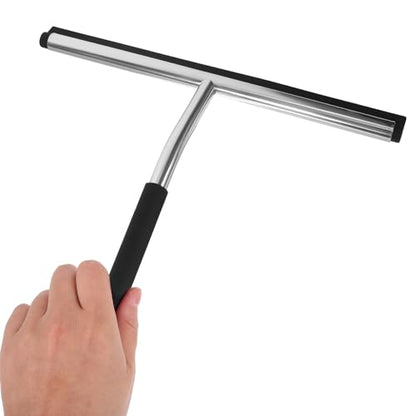 Didiseaon Stainless Steel Window Squeegee with Flexible Rubber Blade Water Removal Cleaner Wiper for Shower Doors Glass Tile Walls Bathroom and Kitchen Includes Hook for Easy Random Color