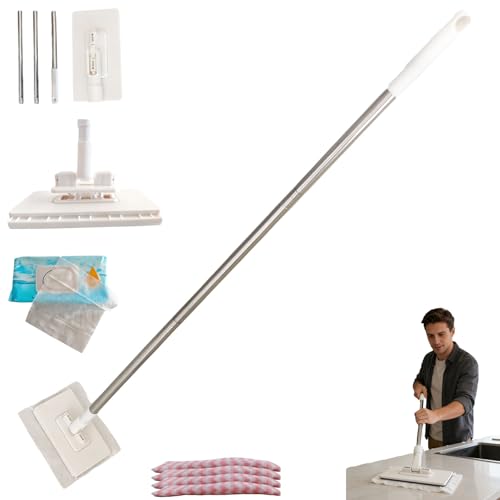 Clip-On Mini Dust Mop with Disposable Cloths - Extendable Handle Cleaning Tool for Small Spaces