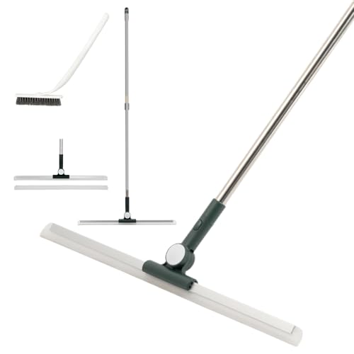 29"-49" Telescopic Pole Floor Squeegee for Concrete Floor, 17.7" Wide Heavy-Duty Squeegee with Detachable Stiff Brush, Large Squeegee Broom for Tile Floor, Garage, Swimming Pool, Bathroom - size: 17.7" wide