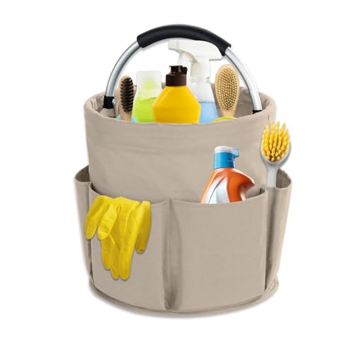 17L Cleaning Caddy with Handle, Cleaning Supplies Organizer, Foldable Storage Basket, Cleaning Supply Caddy, Portable Multi Cleaning Bucket Bag for Home, Garden (Khaki) - color: Khaki