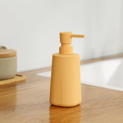 Small Soap Dispenser for Bathroom and Kitchen, Modern Farmhouse Striped Style Plastic Hand Soap Dish Soap Dispenser with Pump Matte Yellow - color: Yellow
