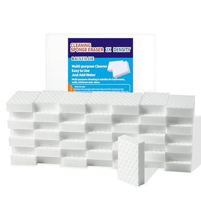 Melamine Sponge,50 Pack 2X Density Magic Sponges Eraser in Bulk,Melamine Foam Cleaner for Kitchen, Bathroom,Bathtub, Sink,Furniture, Wall Cleaner - color: White（50pcs）, size: 3.93x2.36x0.79in