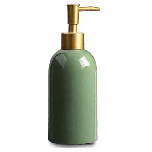 Ceramic Soap Dispenser Green with Gold Pump,Simple Design Cylindrical Lotion Dispenser Bottle,Refillable Liquid Hand Soap Dispenser for Kitchen,Bathroom,Washroom - color: Green（a）