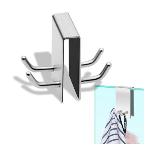 BRBASAP Door Hook Towel Matte Nickel Hooks for Frameless Glass Shower Doors Stainless Steel Over Door Hanger for Bathroom Robe Towel Holder Razor Squeegee and Loofah Fits 0.32-0.66in Doors