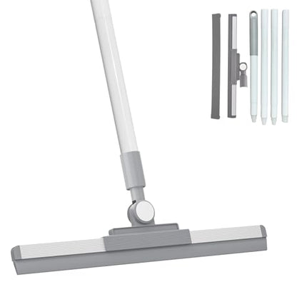 Floor Squeegee Broom - 52" Long Handle Rubber Scrubber for Bathroom, Tile, Shower, Glass, Pet Hair, Hardwood Floor - Adjustable Long Handle, Water Wiper with Replacement Blade (White) - color: White