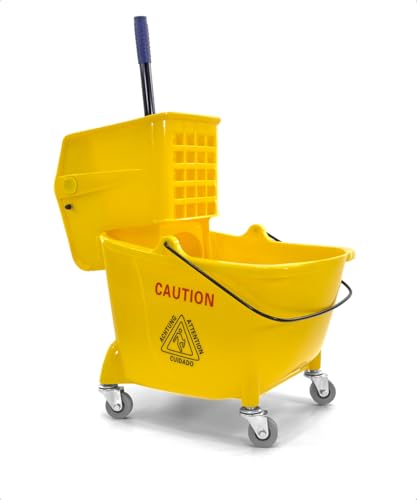 Mop Bucket 25 Quart | Side Press Wringer | 4 Wheels 2" | Yellow