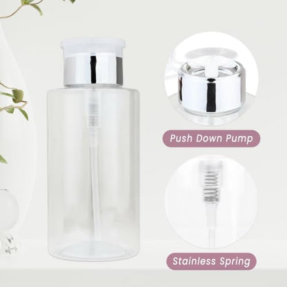 10oz PANA Silver Push-Down Dispenser Bottle - 1 Bottle - Empty Refillable Pump Bottle for Nail Polish Remover Liquid Lotion Cream - color: Silver, size: 10 Ounce - 1 Bottle