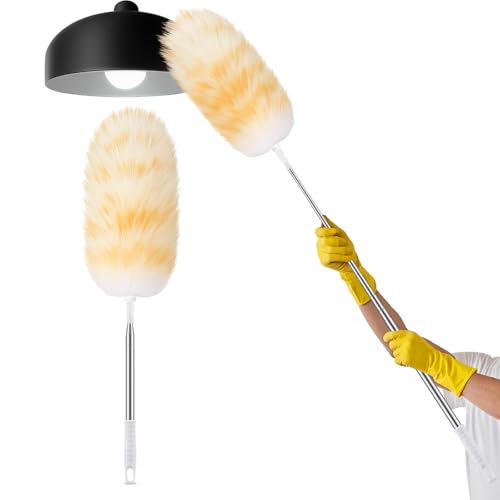 Remerry Extendable Lambswool Cleaning Duster 30-96 Inch, Wall Duster Cleaner with Stainless Steel Extension Pole for High Ceiling Fan, Interior, and Roof Dusting