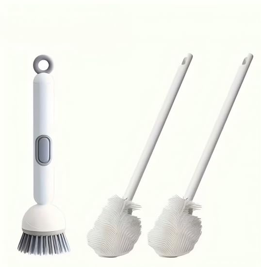 3 Piece Dish Cleaning Brush Set with Soap Dispenser and Long Reach Cup Brushes