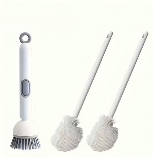 3 Piece Dish Cleaning Brush Set with Soap Dispenser and Long Reach Cup Brushes