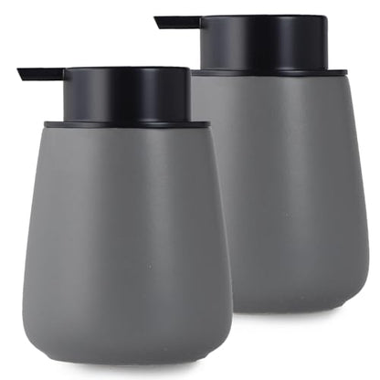 12Oz Hand Soap Dispenser Set - 2 Pack Ceramic Lotion Soap Dispenser Set with Easy-to-Press Black Pump, Refillable Mordern Liquid Dish Soap Dispensers for Bathroom & Kitchen (Grey, Liquid Pump) - color: Grey Liquid Dispenser