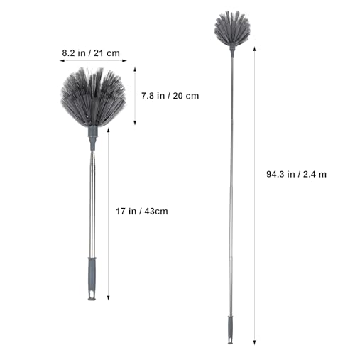 PRETYZOOM Extendable Cobweb Duster with Telescoping Pole and 3 Cleaning Heads Lightweight Spider Web Remover for High Ceilings and Outdoor Use Adjustable Length up to 94.5 Inches