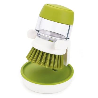 Soap Dispensing Dish Brush with Holder and Drip Tray, Kitchen Scrub Brush for Pans and Sinks, Refillable Dish Detergent Dispenser for Easy Cleaning (Green) - color: Green