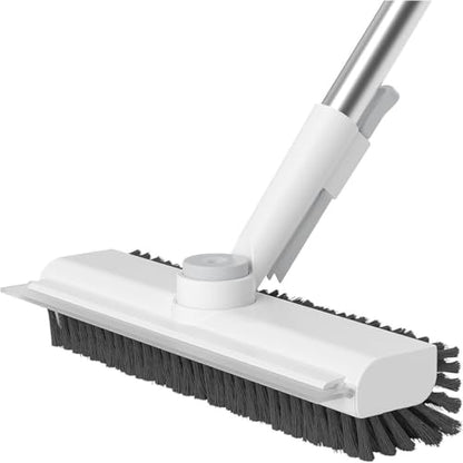 3-in-1 Floor Scrub Brush with Long Handle – Heavy-Duty Stiff Bristles & Built-in Scraper, Effortless Deep Cleaning for Bathroom, Shower, Kitchen, Garage, Patio & Deck (White) - color: White