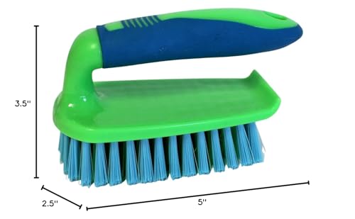 2-Pack Scrub Brushes with Rubber Grip – Heavy-Duty Bristles for Bathroom, Tile, Grout, Shower, Sink & Floor Cleaning – Dependable Industries - color: Blue-green