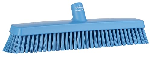Vikan 31753 16" Heavy-Duty Push Broom, Soft/Stiff, Blue - color: Blue