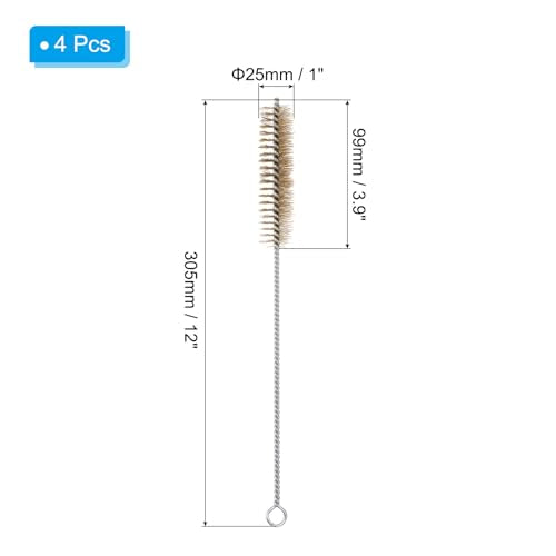PATIKIL 12" Wire Tube Brush, 4Pcs 1" Diameter Brass Wire Tube Brush Pipe Cleaning Supplies for Auto Parts, Bottles, Tubes, Brass Tone - size: 1"