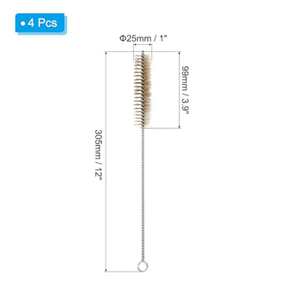 PATIKIL 12" Wire Tube Brush, 4Pcs 1" Diameter Brass Wire Tube Brush Pipe Cleaning Supplies for Auto Parts, Bottles, Tubes, Brass Tone - size: 1"