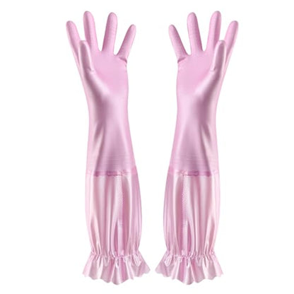 RARITYUS Household Kitchen Cleaning Gloves Waterproof Cotton Lined Dishwashing Non-Slip Long Cuff Gloves - color: Pink (Length 20.5'')