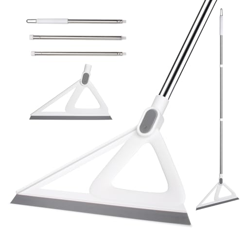 Multifunction Silicone Broom，Squeegee Broom Sweeping Water and Pet Hair，Rubber Broom Sweeper for Floor Bathroom Kitchen Shower，Rugs，Glass Windows（White）