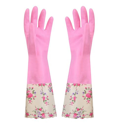 Gloves for Cleaning, Cleaning Gloves for Women With Velvet Lining and Non-Slip Grip, Long-Lasting Rubber Cleaning Gloves for Household Cleaning, Reusable Kitchen Gloves for Washing Dishes, Pink