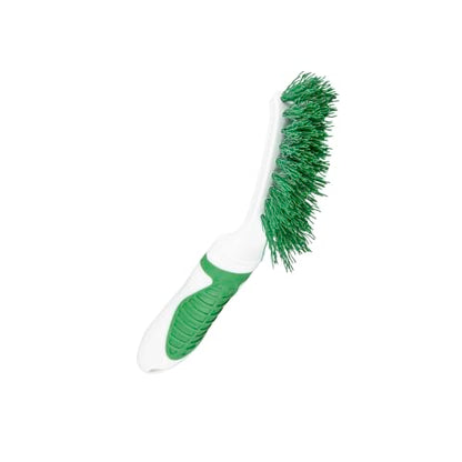 Restaurantware Grout Brush 1 Pack of 9 Tile Scrubbing Brush Stiff Bristle Ergonomic Handle Angled Head Narrow Design Green and White Plastic Cleaning Tool