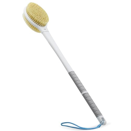 Shower Brush with Soft and Stiff Bristles,20.5" Extra Long Handle Dual-Sided Back Scrubber Bath Brush Body Exfoliator for Wet or Dry Brushing (Grey)(Super Long Handle) - color: Grey, size: Extra Long