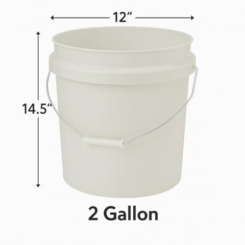 2-Gallon Plastic Utility Bucket with Comfort Grip Handle (2-Pack) – Durable Round Cleaning and Storage Pails for Home, Garage, Garden, or Commercial Use – White