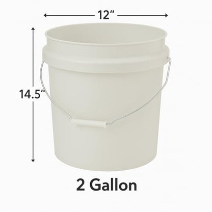 2-Gallon Plastic Utility Bucket with Comfort Grip Handle – Durable Round Pail for Cleaning, Gardening, Mixing & Storage, Lightweight White (1 Pack)