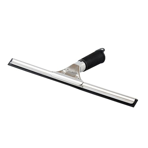 Restaurantware-Clean Tek Professional 13.78 Inch Window Squeegee, 1 Cleaning Squeegee with Rubber Blade - No-Slip Handle, Clean Mirror Or Car Windshield, Stainless Steel Wiper for Glass Door - size: 13 3/4", style: Stainless Steel, with Black Rubber Grip