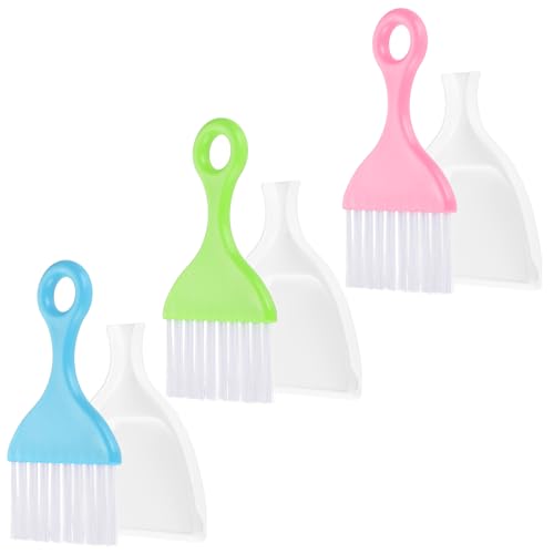 3 Pcs Mini Dustpan and Brush Set, Small Hand Broom and Dust Pan Set, Portable Cleaning Tool for Desktop, Keyboard, Sofa, Car, Kitchen, 3 Colors