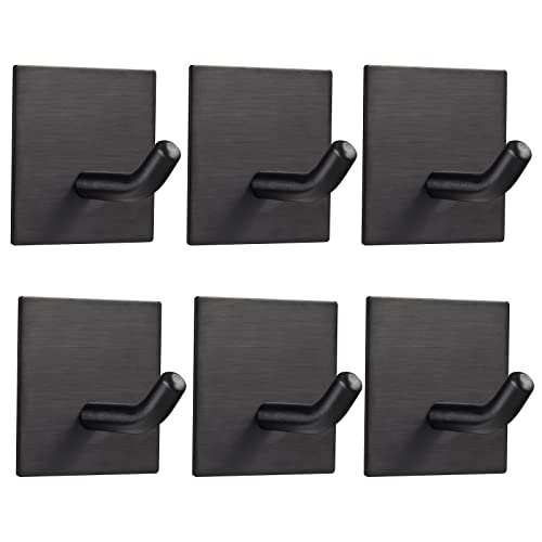 FOMANSH Heavy Duty Adhesive Hooks, Stick on Wall Adhesive Hangers, Strong Stainless Steel Holder, Self Adhesive Hooks for Kitchen Bathroom Home Door Towel Coat Key Robe 6 Packs Black - color: Black, size: 6 Pack