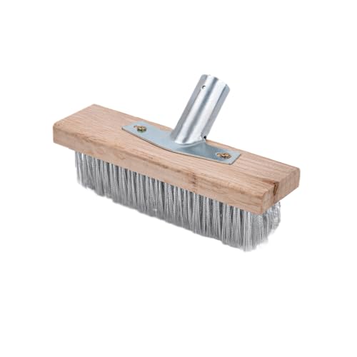 Stainless Steel Wire Scrub Brush for Deck, Concrete, Patio Floor Cleaning, Heavy Duty Bristle Scrubber Broom for Moss Removal(20cm/7.87in) - size: 20cm/7.87in